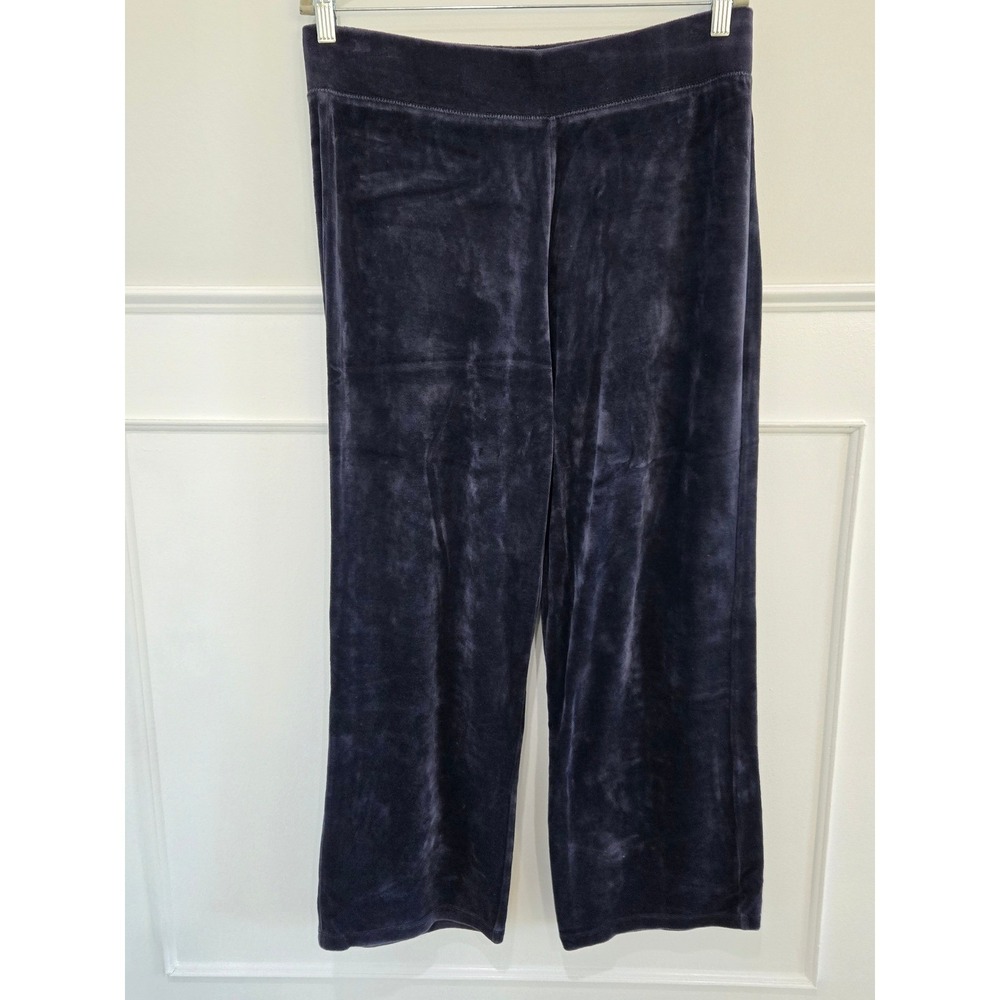 Talbots Petites Navy Blue Velour Wide Leg Lounge Pants Size LP Cotton Blend